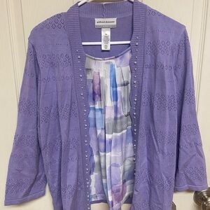 Alfred Dunner Purple Cardigan Sweater Lightweight Knit